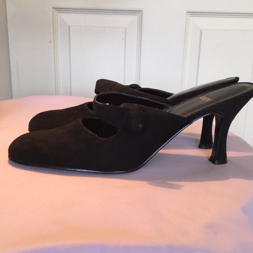 Black Suede Mule Heels